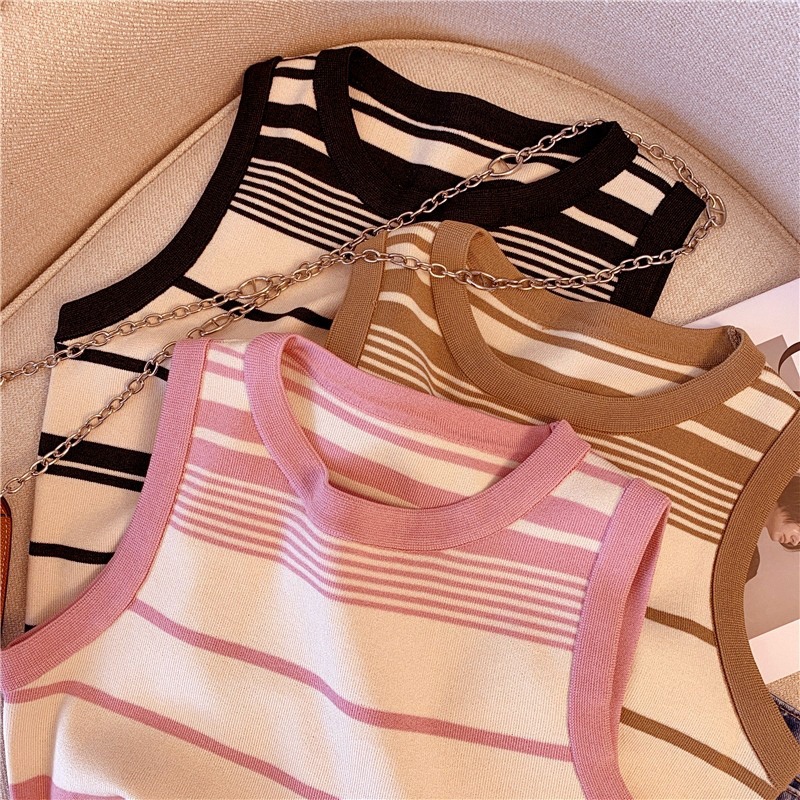 Vintage Striped Sleeveless Knit Vest 2