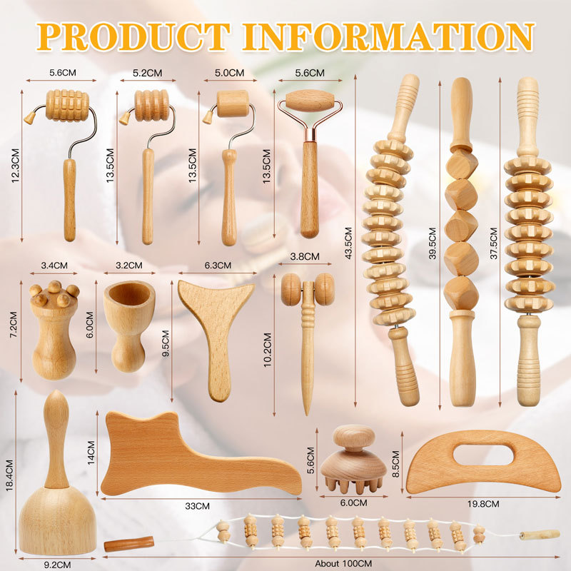 Wooden Gua Sha Massage Set Roller 4