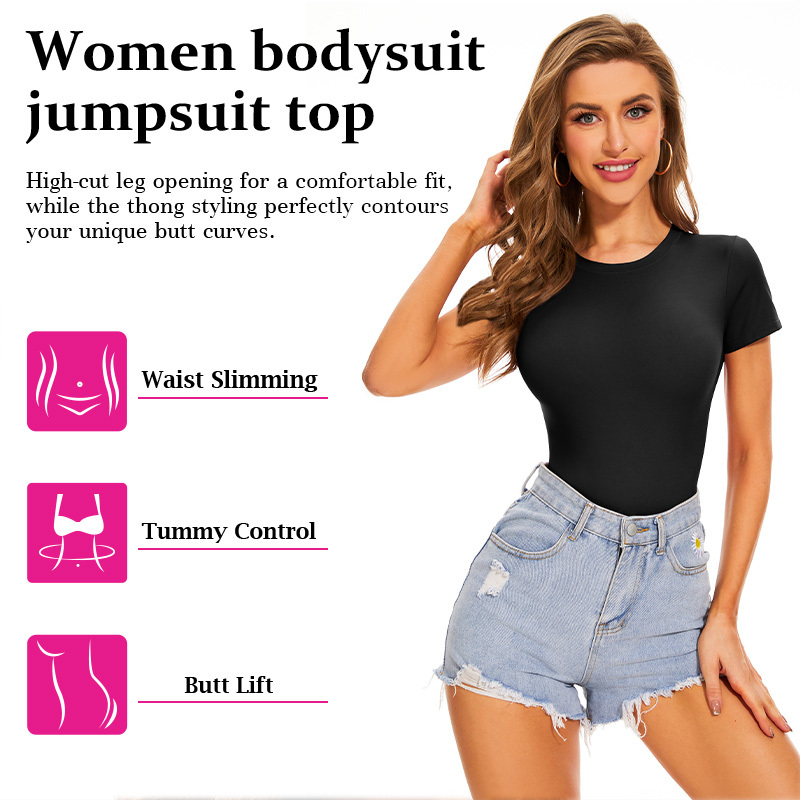 Short Sleeve Shaping Bodysuit Round Neck 3