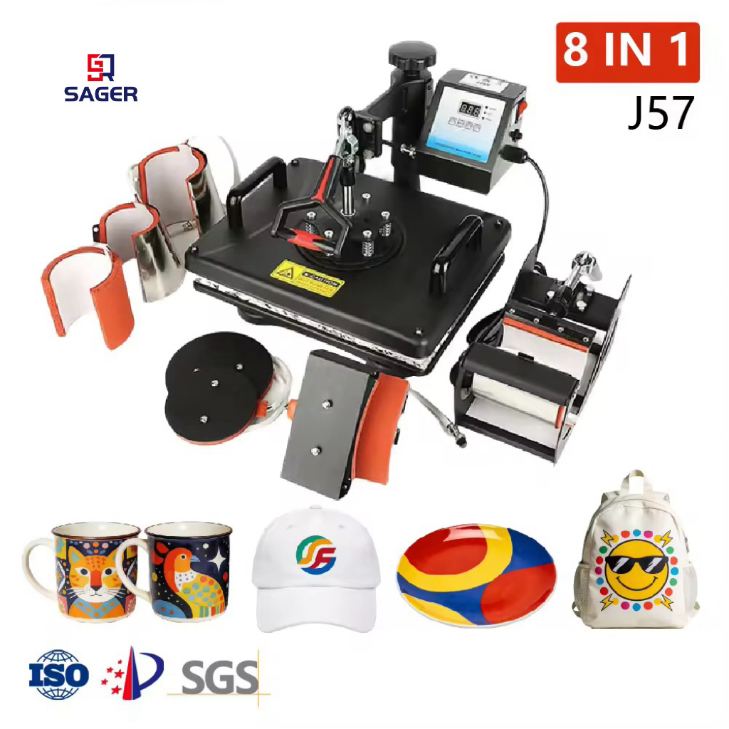 Manual 8-in-1 Combo Heat Press Machine With Flatbed
