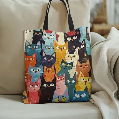 Colorful Cat Print Reusable Shopping Tote