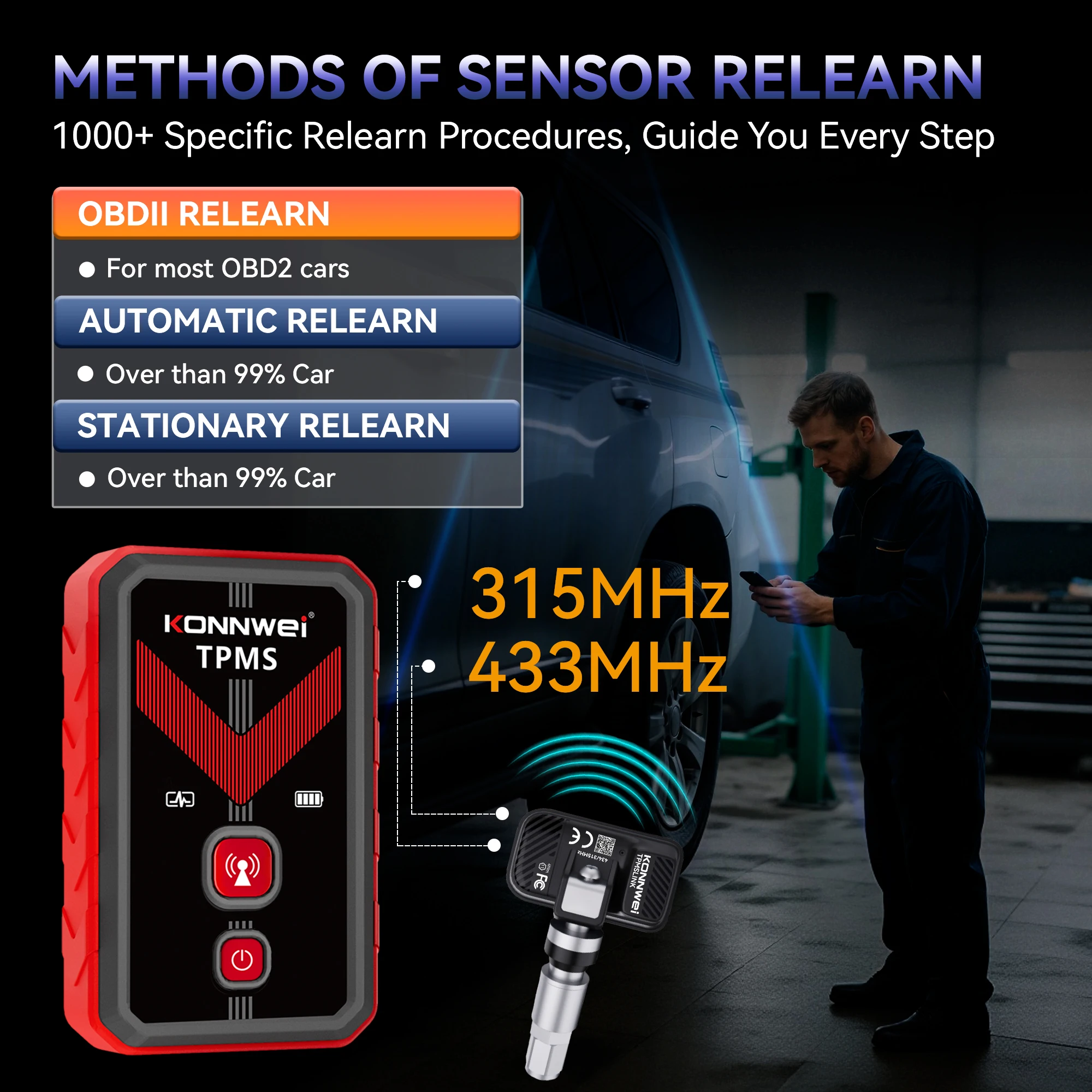 KONNWEI TK100 TPMS Programmierwerkzeug für Reifen-Drucksensoren OBD-Aktivierungs- und 2