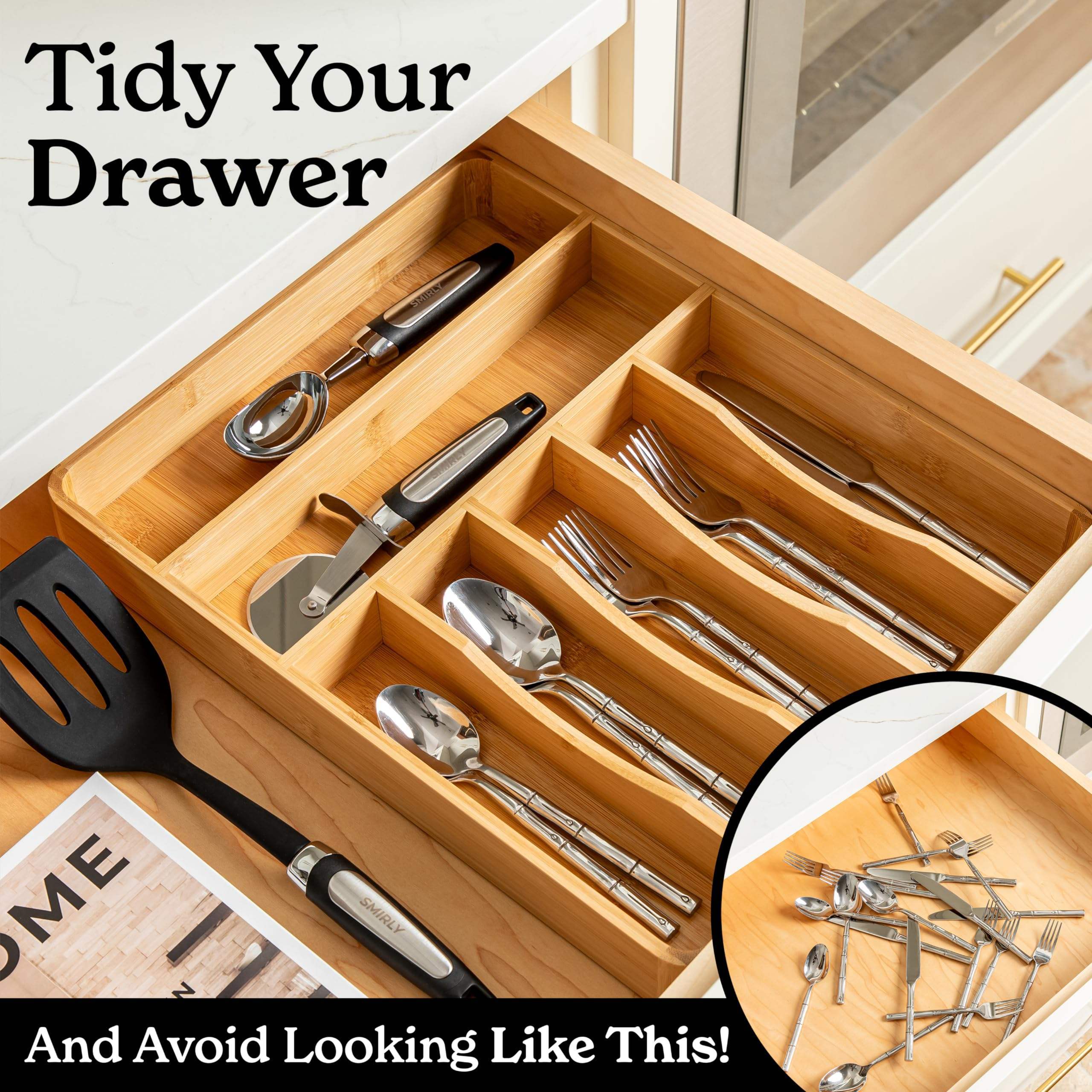 Bamboo Drawer Organizer with Utensil Holder 4