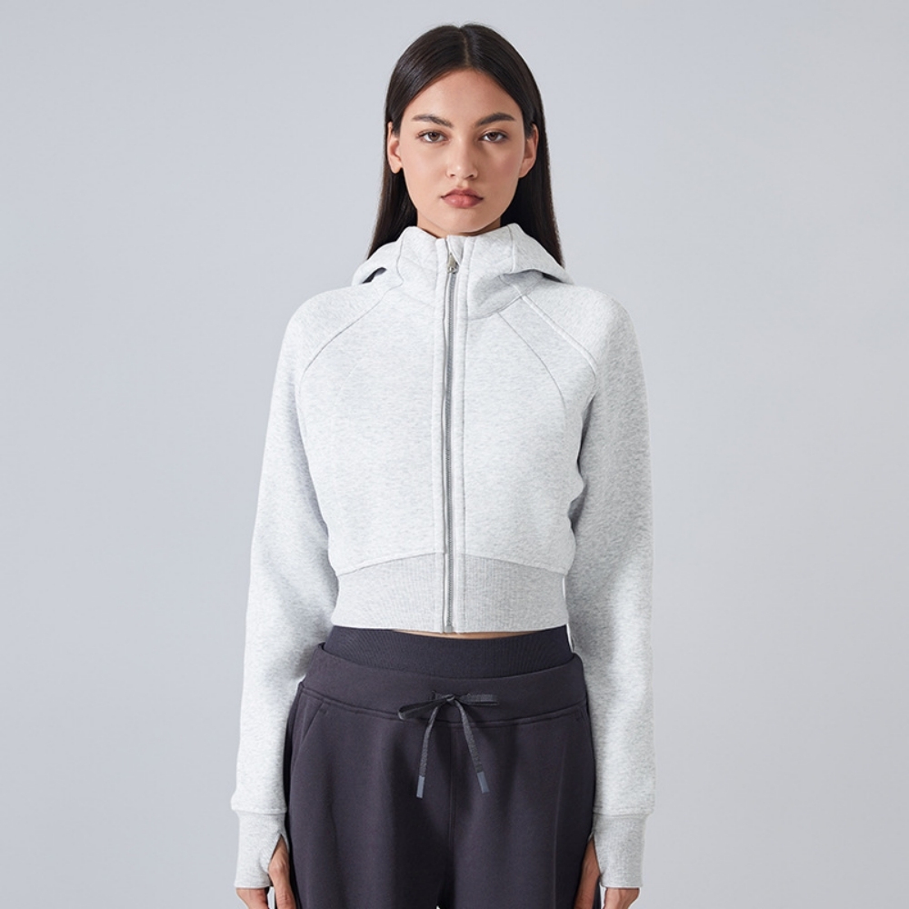 Hooded Tracksuit Women Zip up Cropped Jacket Elastic 4