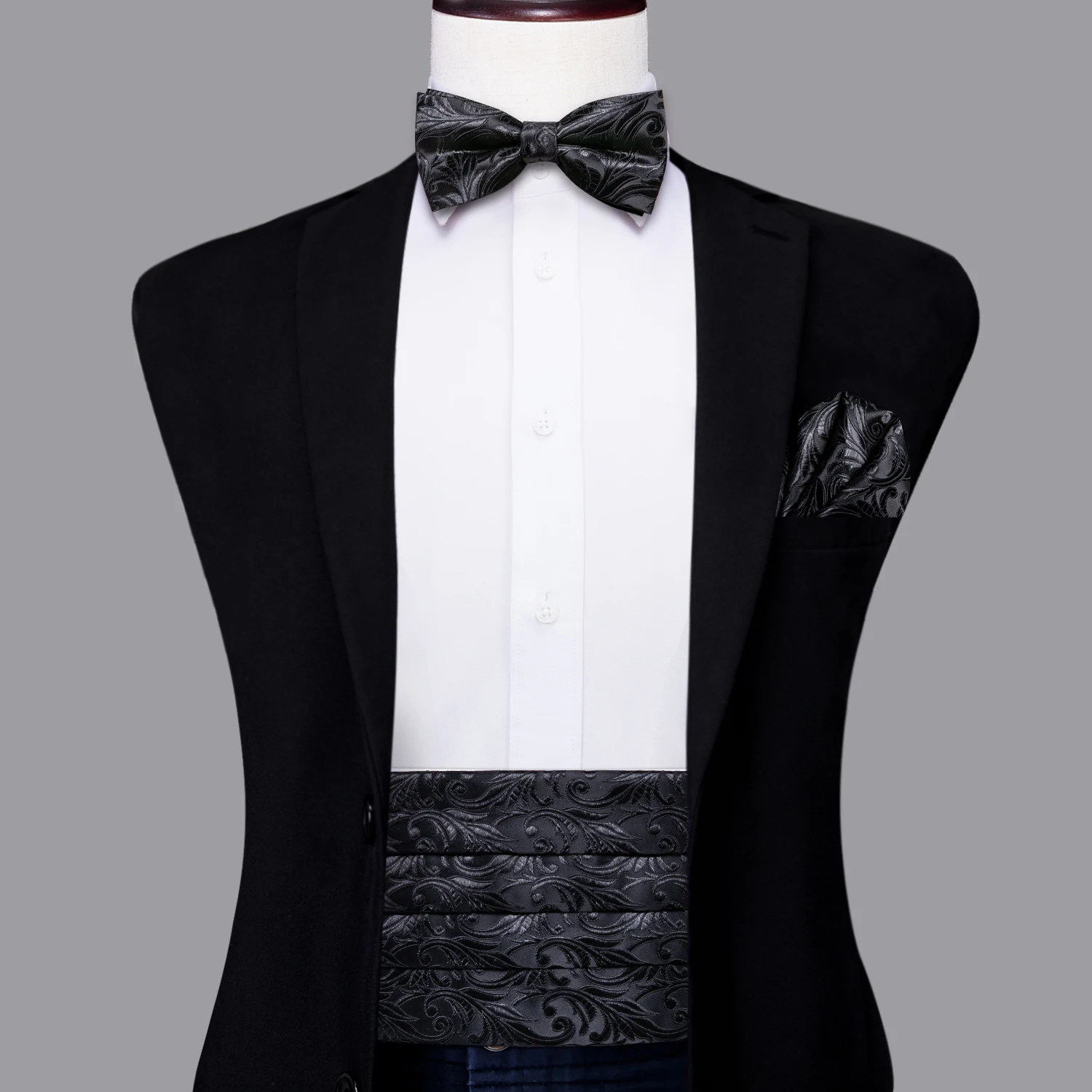 Schwarze Seide Herren Kummer Bunds Vintage Formale Jacquard