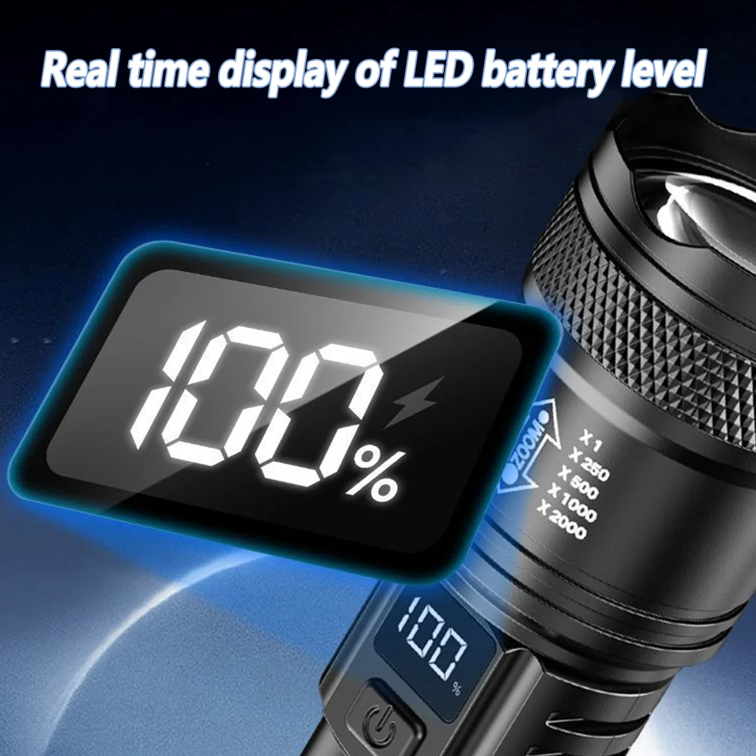Zoomable Rechargeable LED Flashlight with LCD 4
