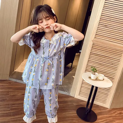Home Wear Short-sleeved Cotton Air-conditioned Pajamas For Little