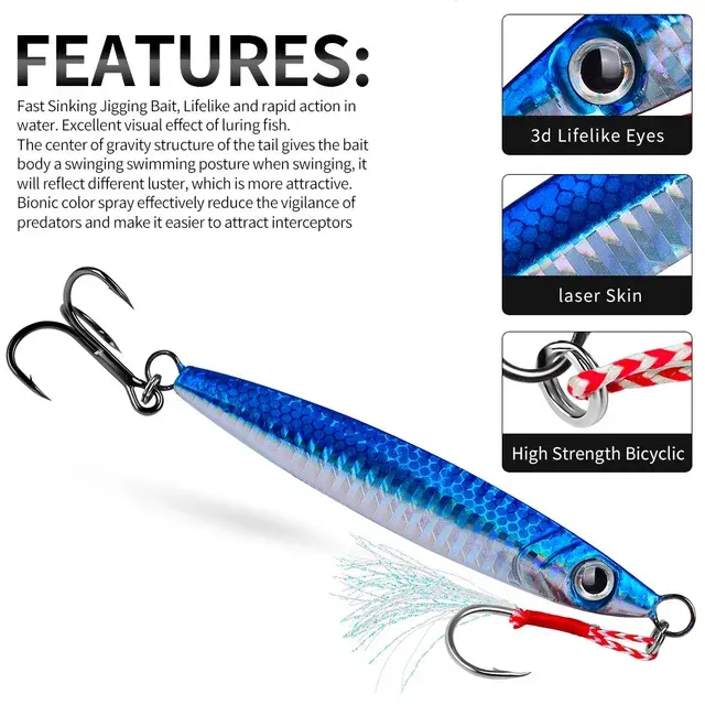 3D Eye Metal Jig Lures 10-60g 2