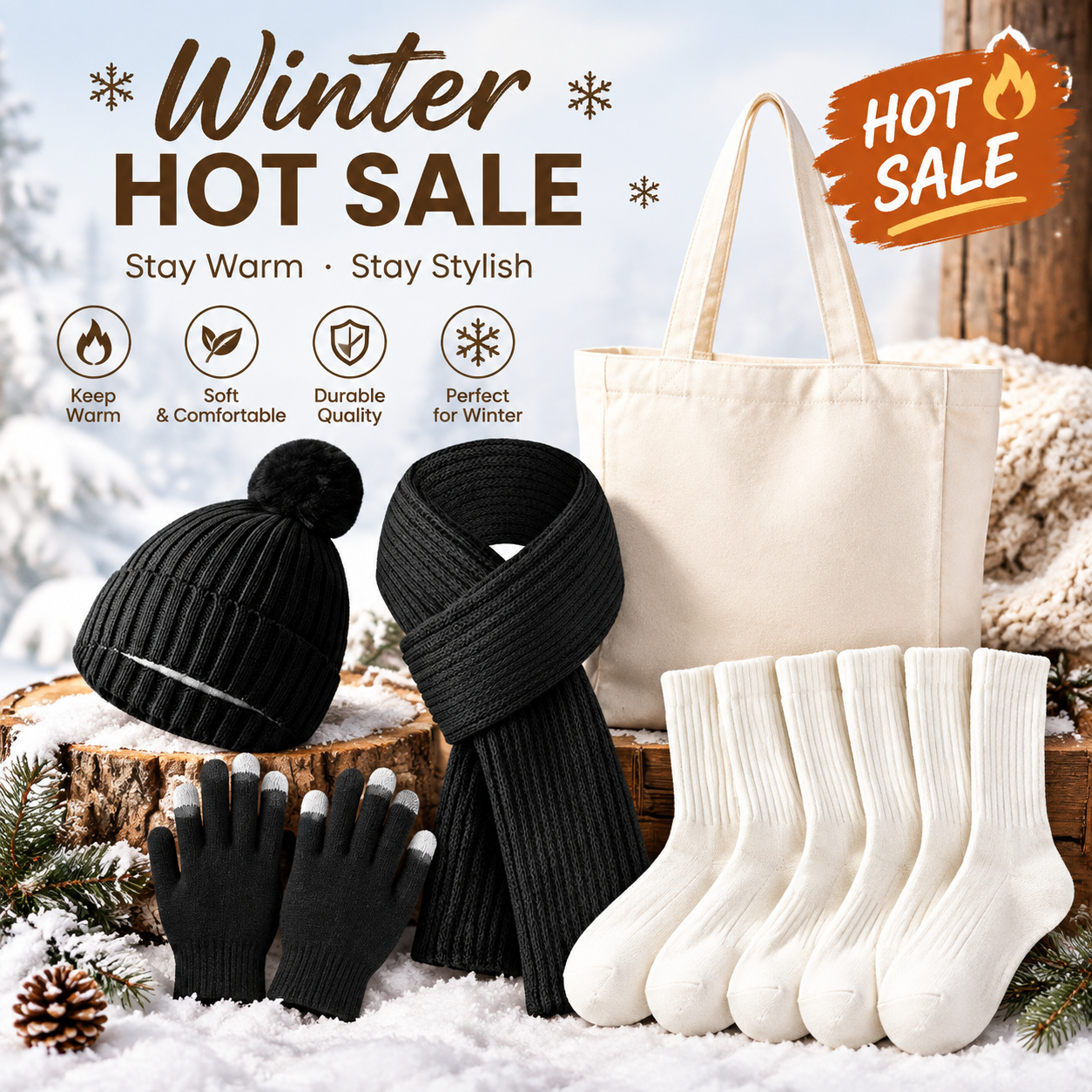 Engraved Square Patch Beanie Cuffed Ribbed Knit Winter 3