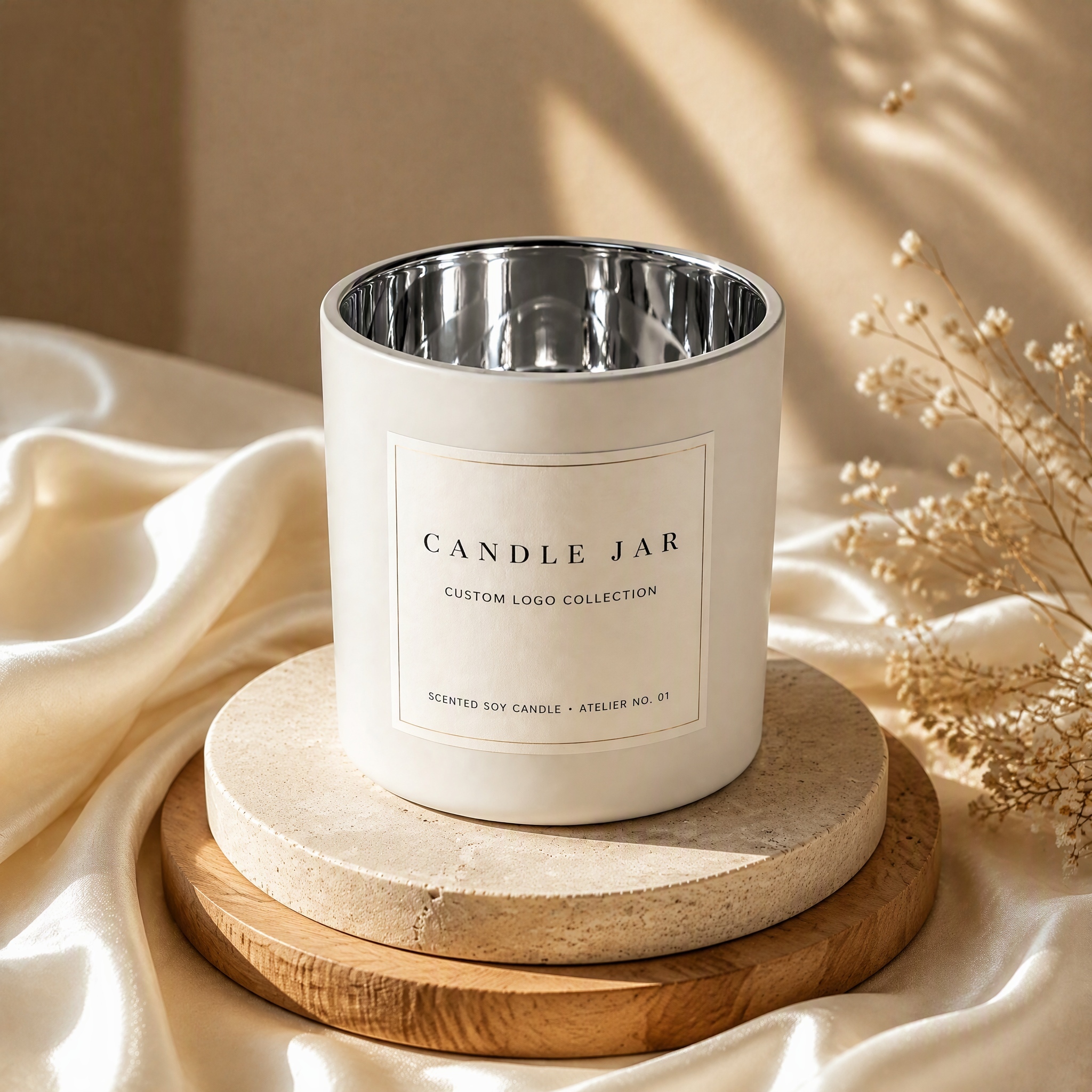 Matte White Glass Candle Jar with Bamboo Lid 3