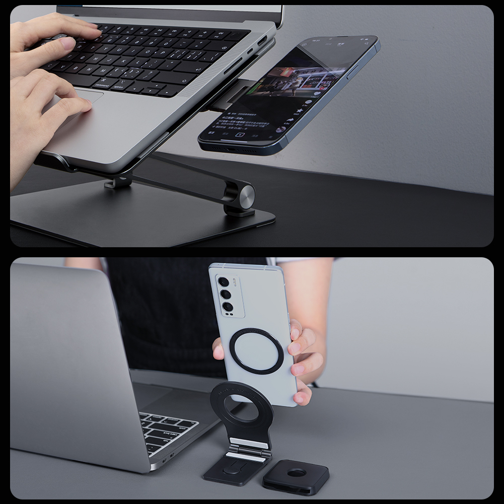 Laptop Phone Holder Adjustable Side Mount Clip Magnetic 4