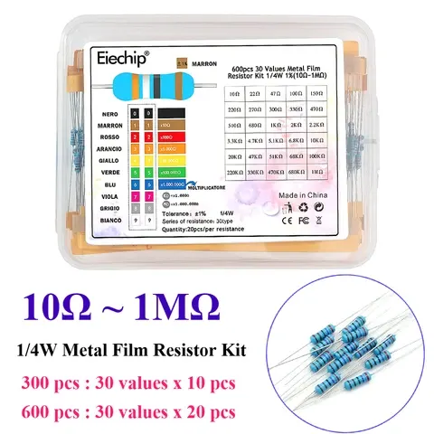 300 600PCS 1 4W Metallfilm-Widerstandskit 1% 30 Werte