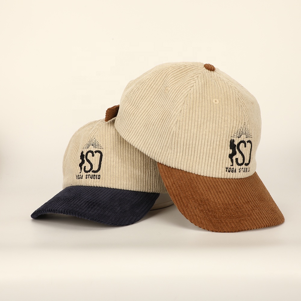 Corduroy Dad Cap with Embroidered Curved Brim 2