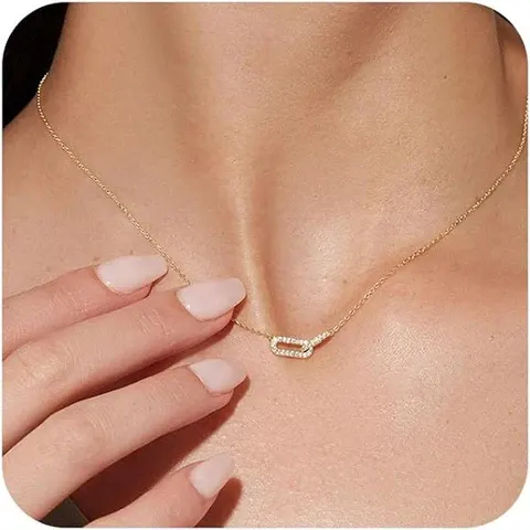 14K Vergoldete Büroklammer-Halskette für Frauen Zierlicher Diamant Minimalistischer