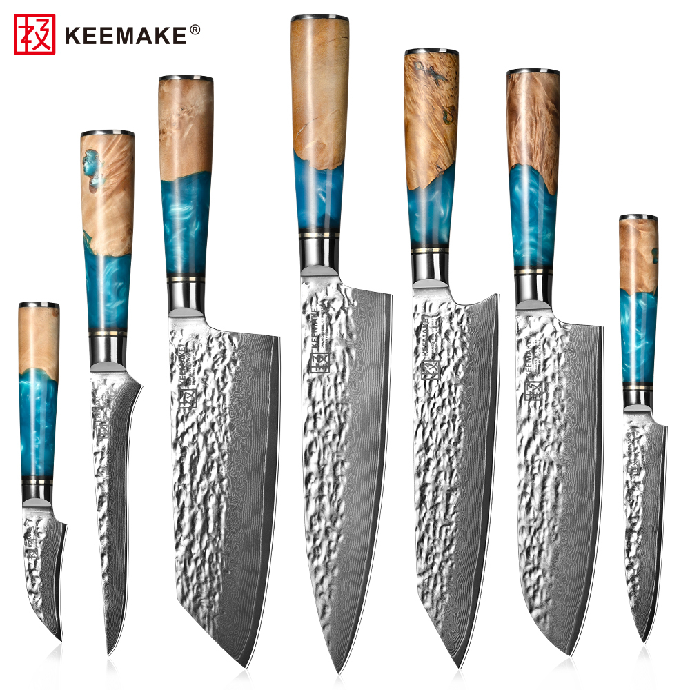7-Piece Damascus Knife Set Resin Handle 2