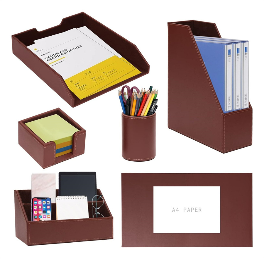 Office Supplies Desk Organizer Set Desktop Leather Writing