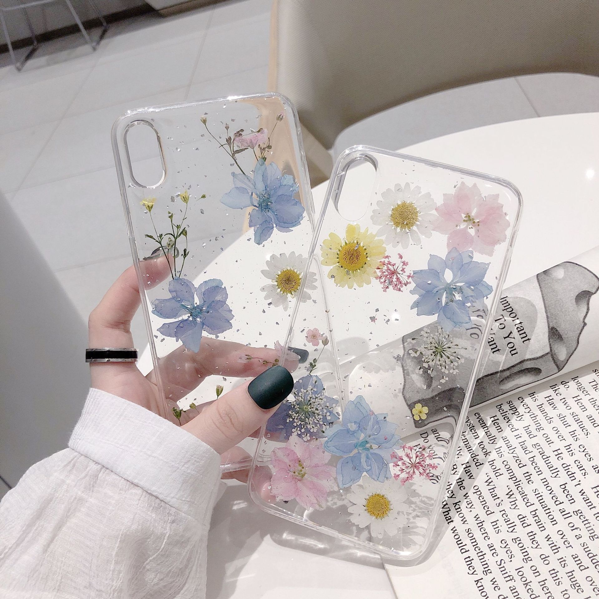 Fashion Glitter Real Dry Pressed Flower Phone Case