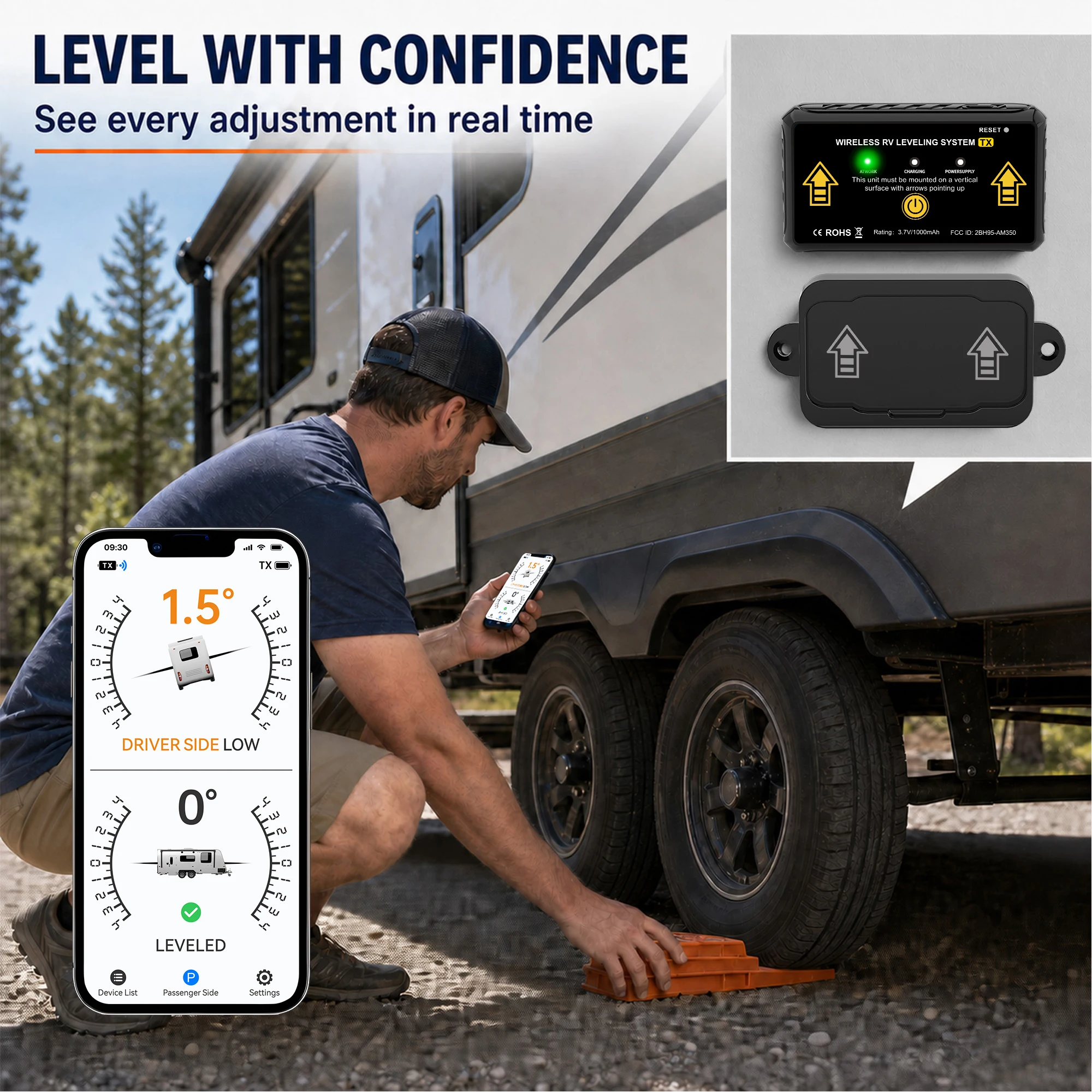 Drahtloses RV-Nivelliersystem AM350-X Bluetooth-Wohnmobil-Nivelliersystem App Echtzeit-Neigungs- und Rollenkontrolle 3