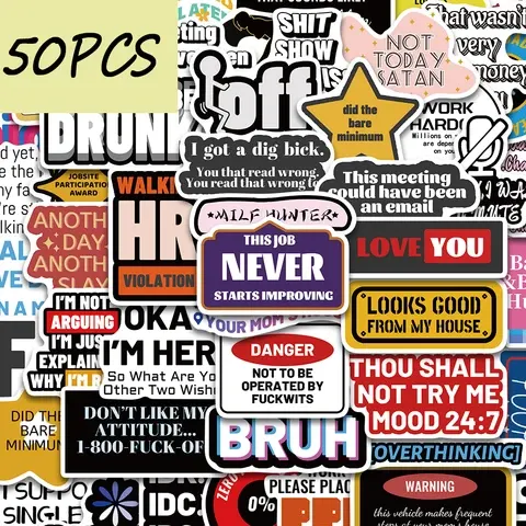 Humorous Text Stickers for Adults, 50 Pack