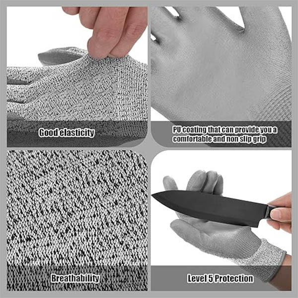 Anticut PU Coated Cut-Resistant Gloves HPPE Level A5 3