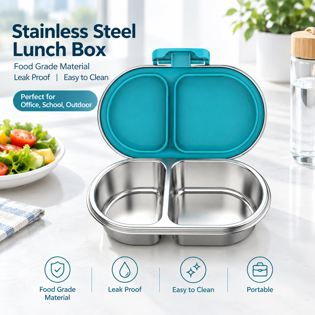 Stainless Steel Microwave Heatable Bento Box With ABS