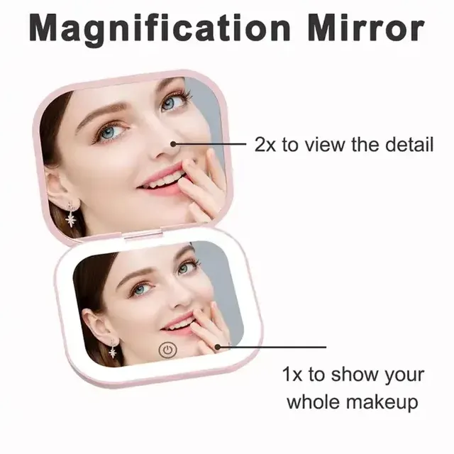 Illuminated 2x Travel Folding Makeup Mirror 3