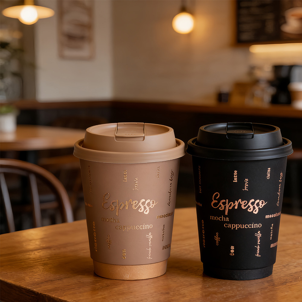 Biodegradable Kraft Paper Coffee Cup with Lid