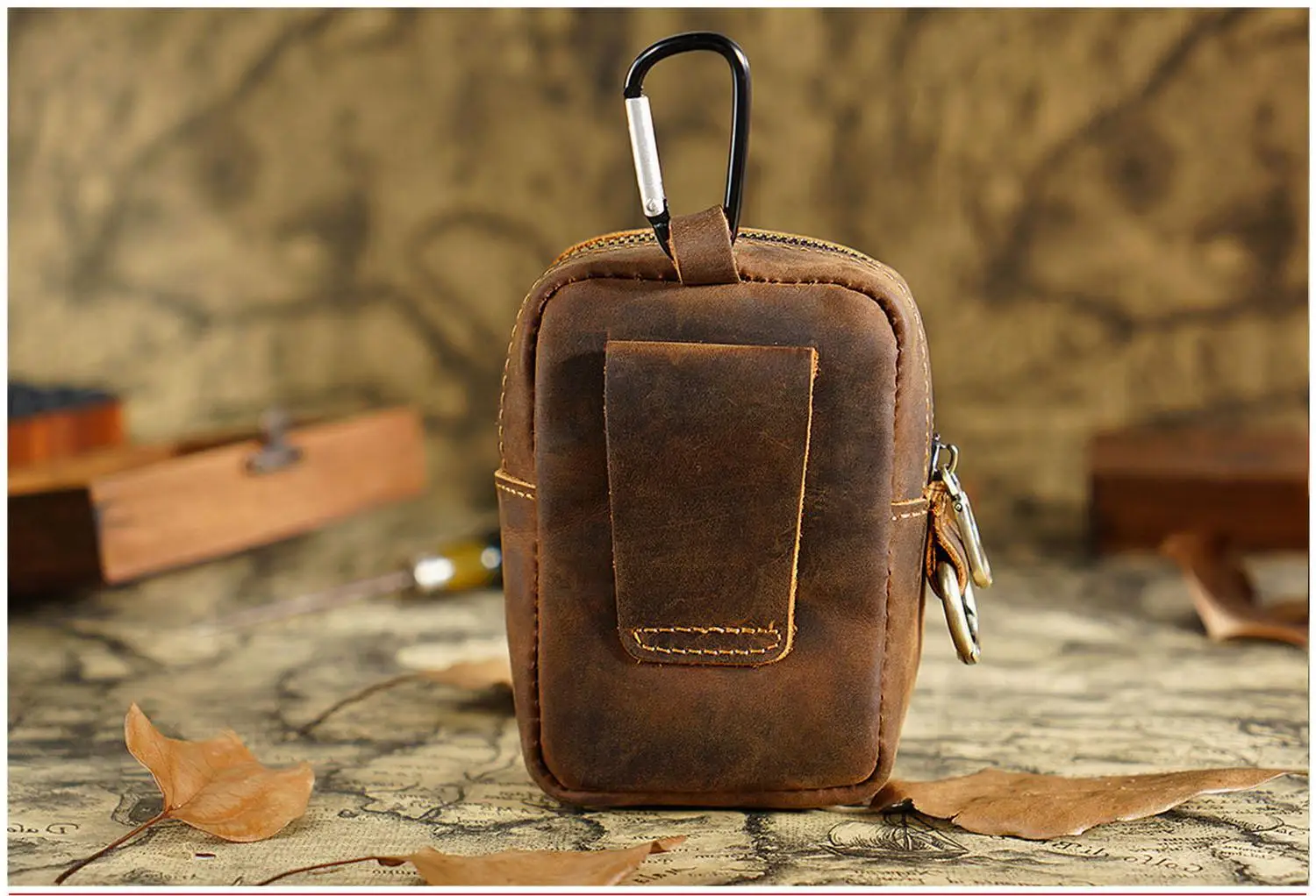 Homefish WELLLANDS Vintage Kunstleder Schlüssel- und Münztasche mit 4