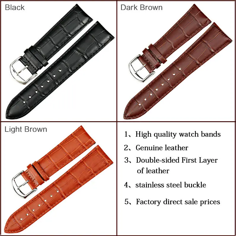 Black Genuine Leather Watch Strap 18–22mm 2