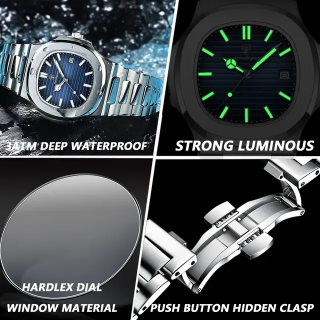 PAAZOMU Herren Luxusmarken-Uhr Wasserdicht Leuchtend Datum Woche Quarz-Armbanduhr 3