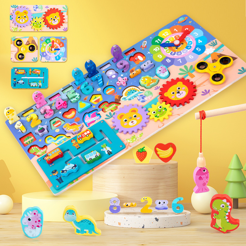 Wooden Busy Board Fishing Game Shape Matching Maze