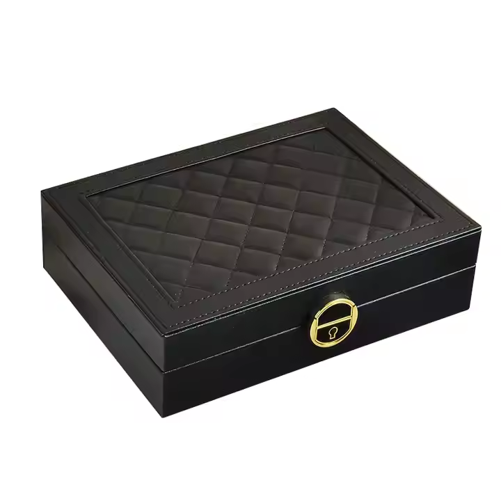 Luxury Faux Leather Jewelry Box Modern Rectangle Storage 3