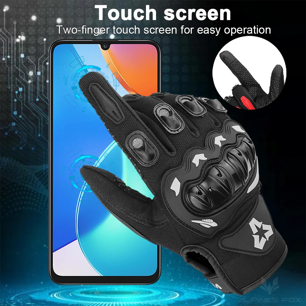 Sommerliche Atmungsaktive Touchscreen-Motorradhandschuhe Vollfingerhandschuhe Leicht Rutschfest Motocross-Handschuhe für 2