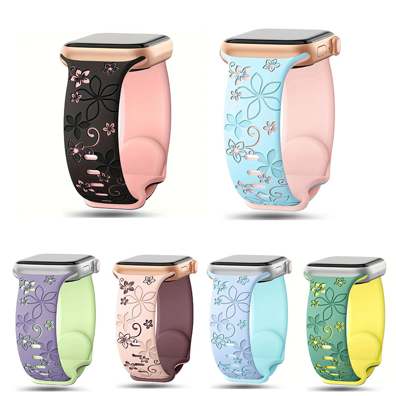 Engraved Dual Layer Silicone Watch Band for Apple