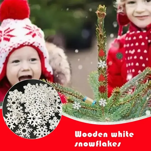 50/100 Pcs Wooden Christmas Snowflake Ornaments 2