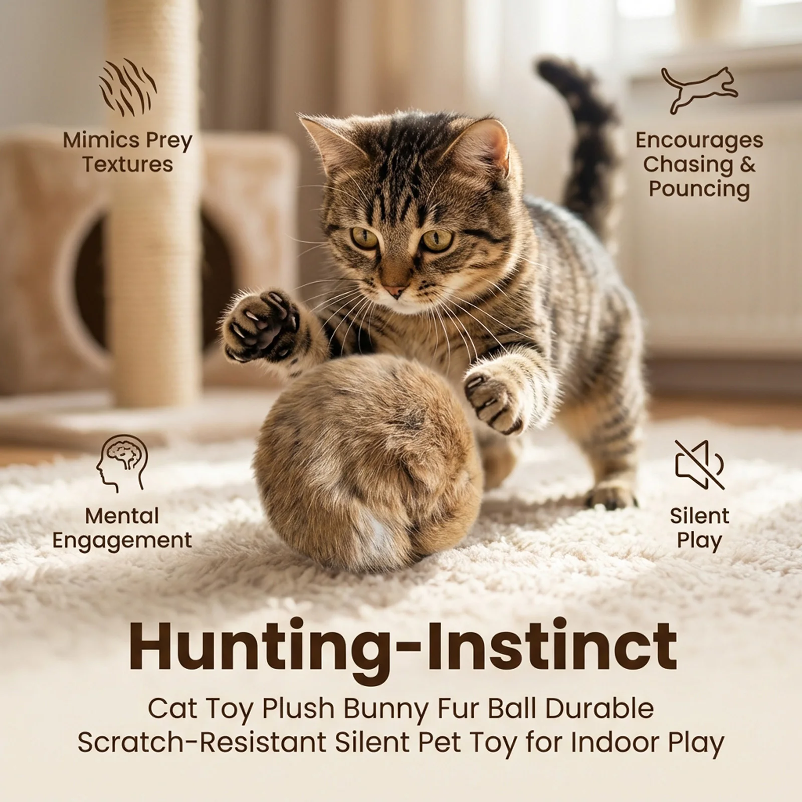 Rabbit Fur Catnip Hunting Ball, 8 cm 2