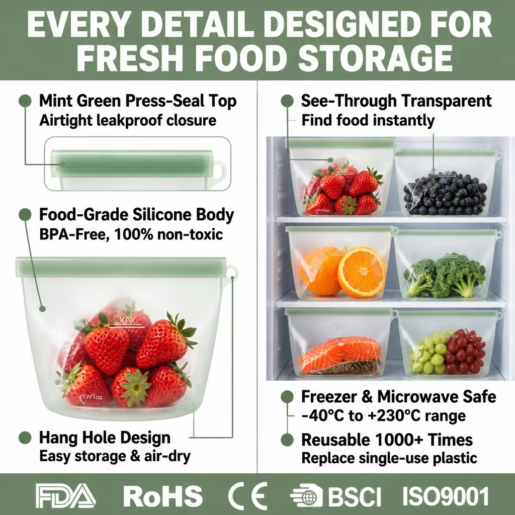 Reusable Food Grade Silicone Zip Bag 4