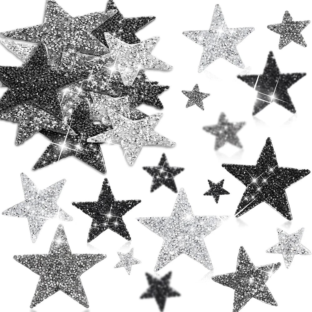 4 Stück Aufnäher zum Aufbügeln Sternapplikationen Strass-Sternflicken Glitzernde