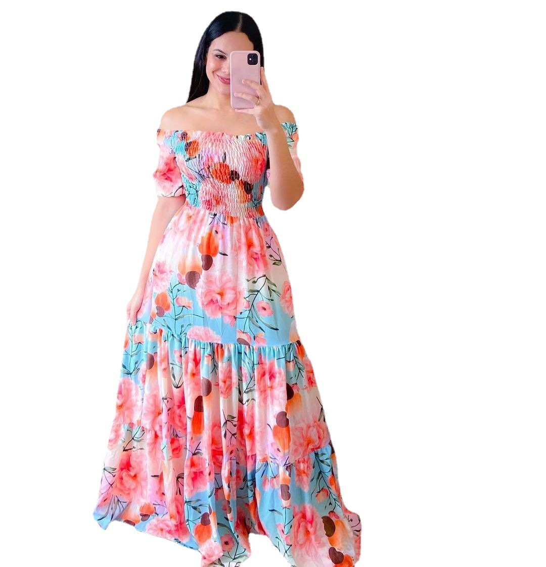 Elegant Sexy Summer Women's Maxi Dresses Straight Shoulder 3