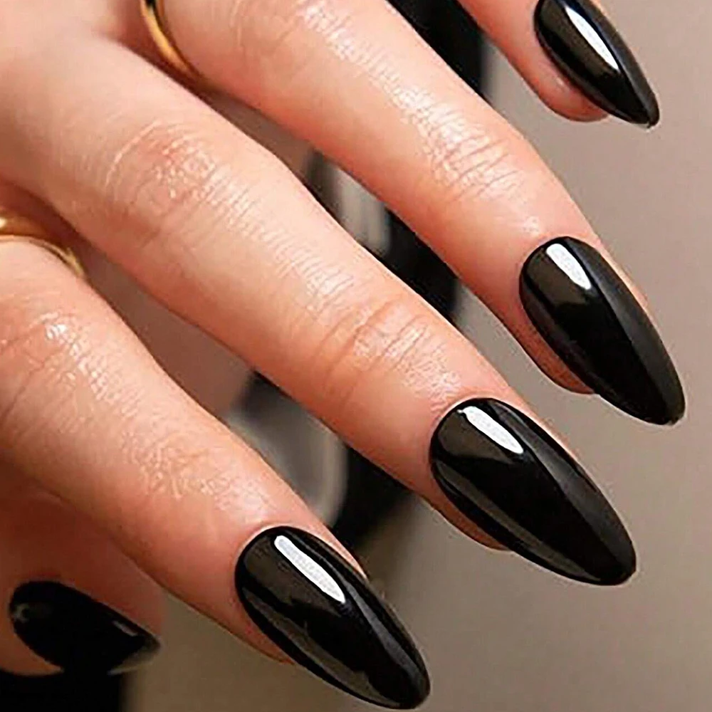 Full Cover Black Almond Press-On Nails 4