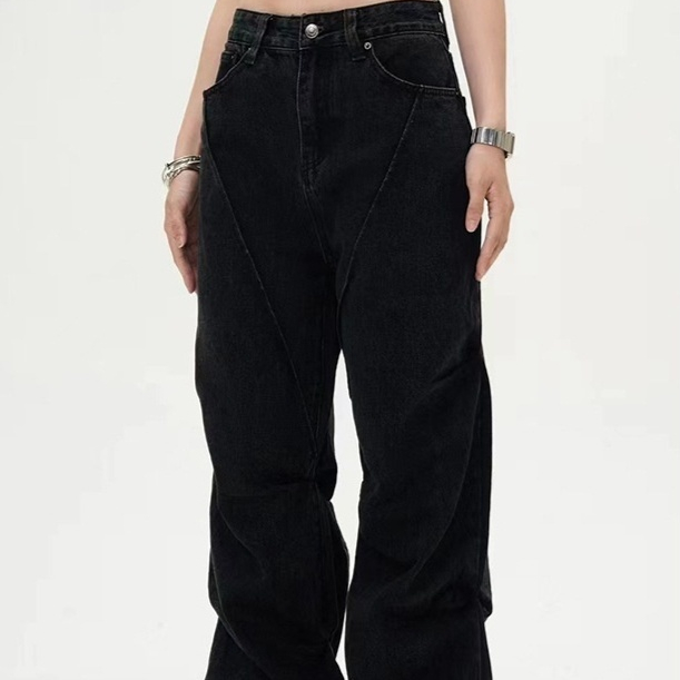 High Waist American Retro Loose Black Jeans For