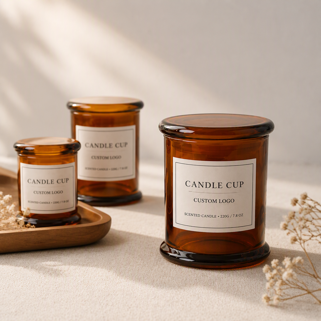 Amber Glass Candle Jar with Lid