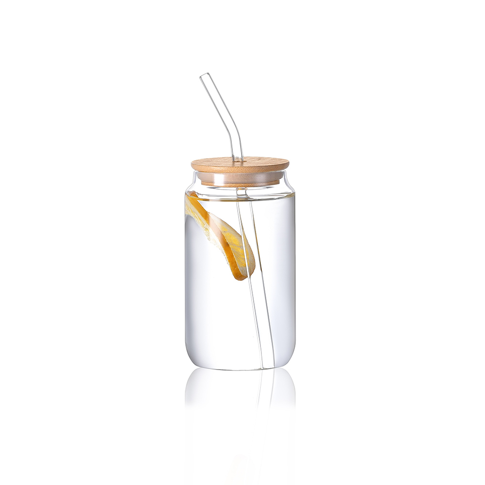 Can-Shaped Borosilicate Bottle with Bamboo Lid