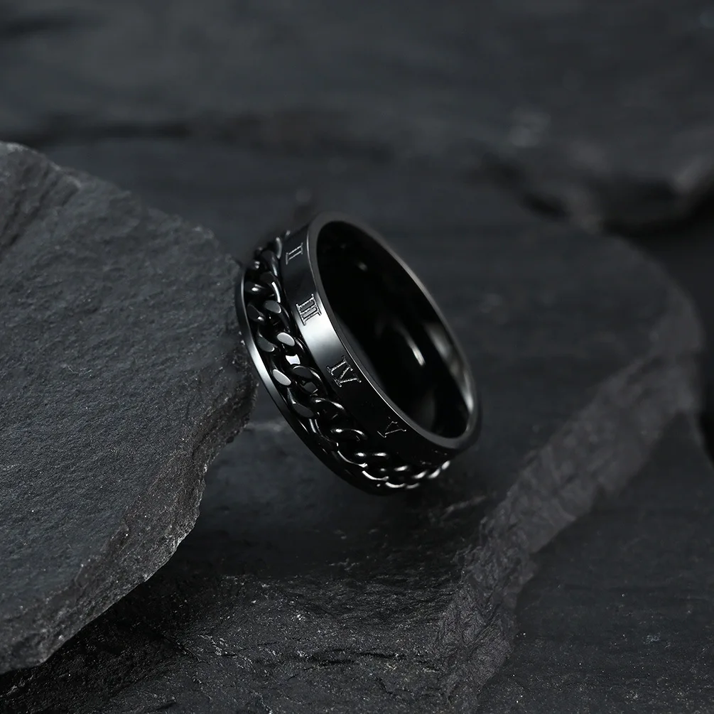Black Stainless Steel Knuckle Ring, Roman Numerals 4
