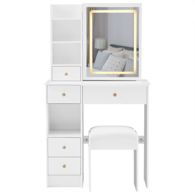 Vanity Table with LED Mirror and Stool