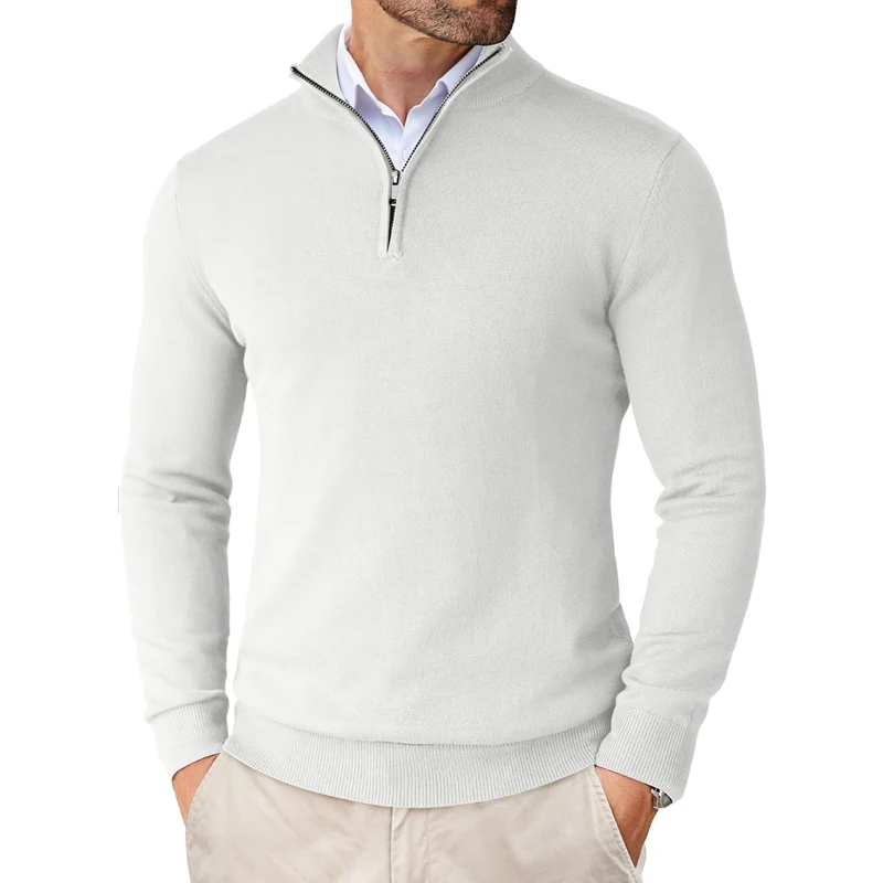 Herren-Pullover mit Viertelreißverschluss Schmale Passform Leichter Pullover Stehkragen 2