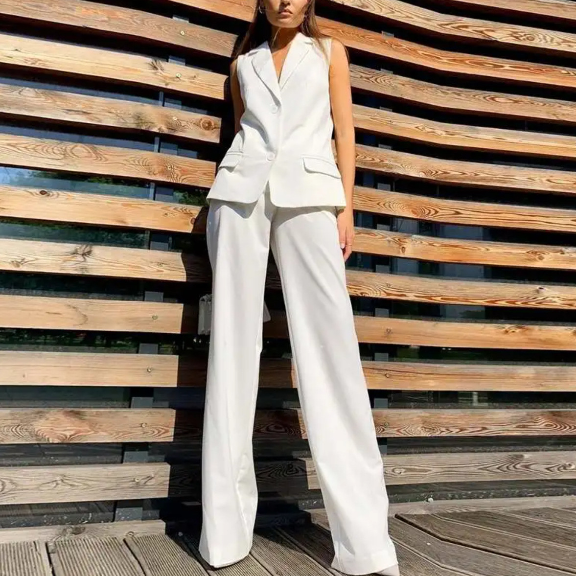 Suit Lapel Vest Jacket Wide Leg Pants Casual