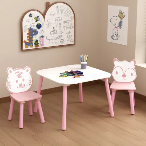 Kids Table And Chair Set 3-Piece Wooden Toddler