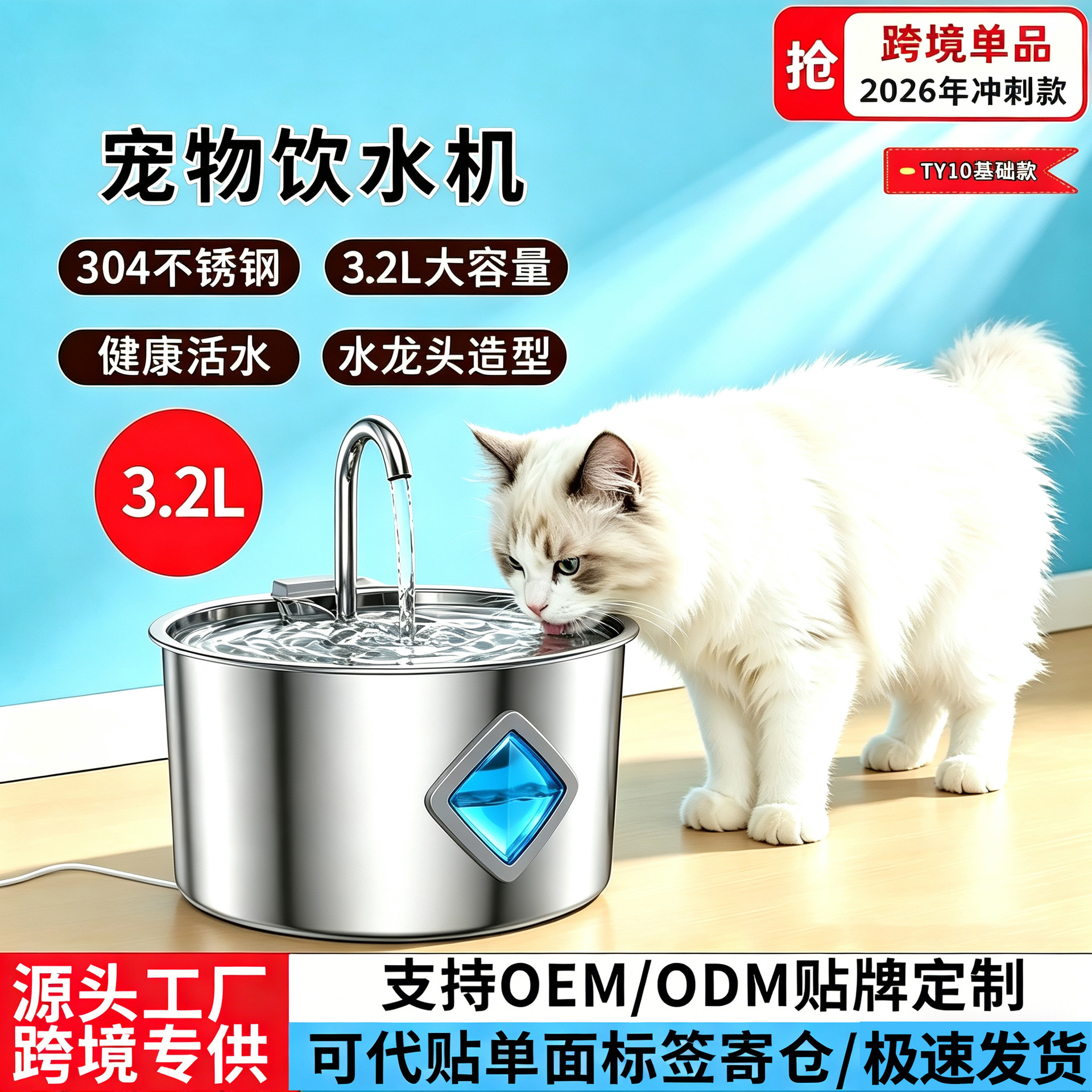 Pet Water Dispenser All Stainless Steel Cat Fountain