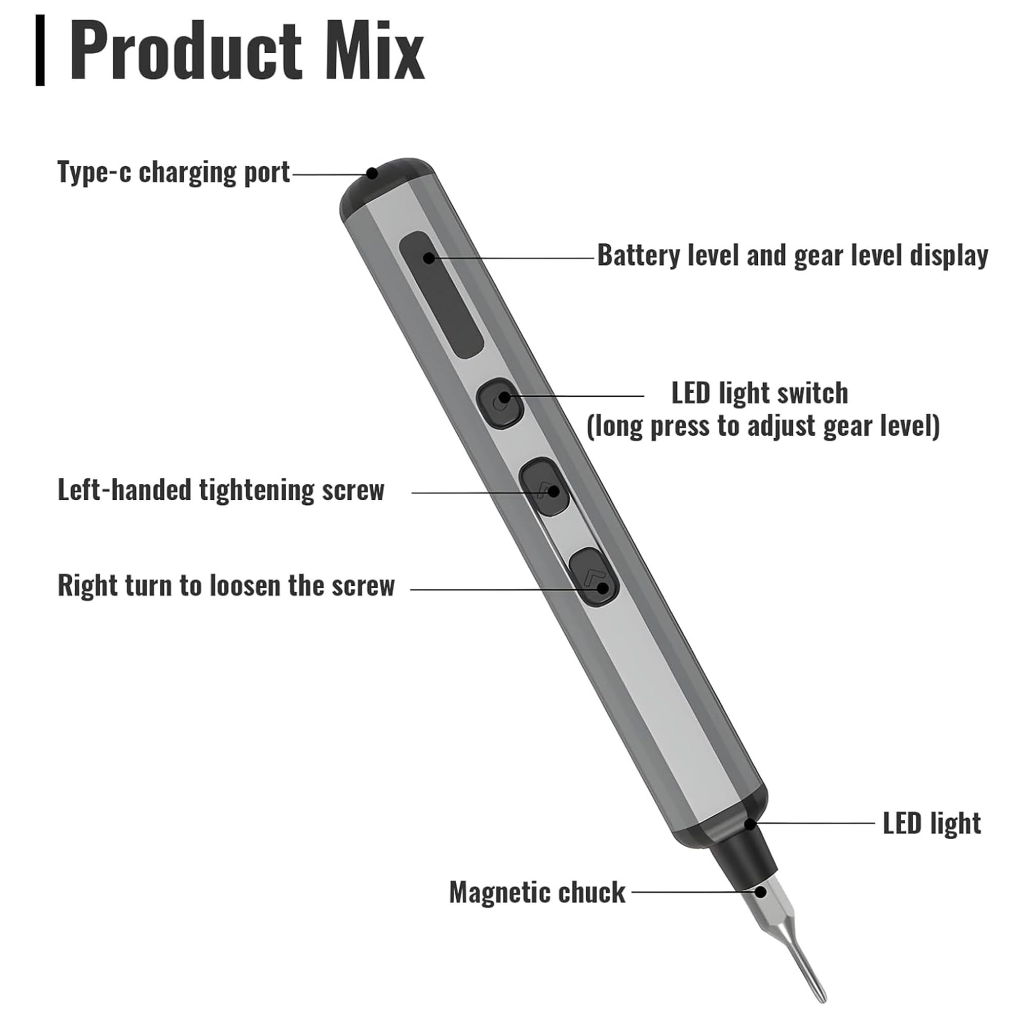 68-in-1 Electric Screwdriver 64 Magnetic Multi-Bits Power for 3